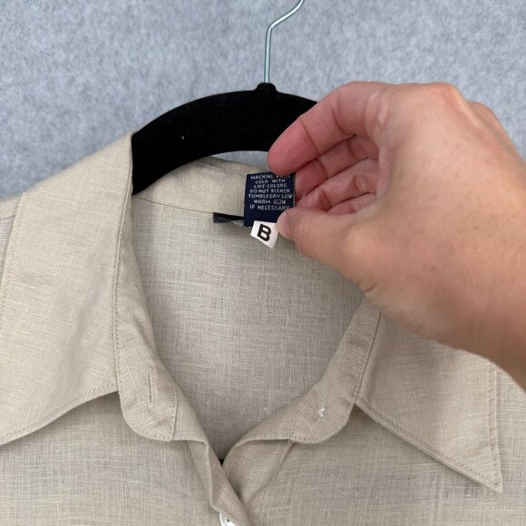 Ann Taylor Womens Linen Sleeveless Button Up Shirt Top Size 12 Tan Collared Chic - Picture 6 of 10